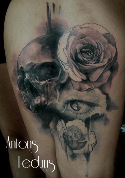 Tattoos - Skull Roses Eye - 96370